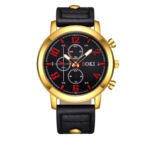 Gift fashion waterproof sports leather analog original watch for men Creative Fake Three-Eye Leather Quartz Men's Watch M6