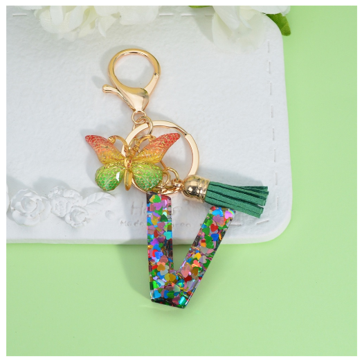 Fashion Butterfly Pendant 26 Letter Keychain Heart Sequins Filled A-Z Initial Key Chains With Tassel Bag Charms Accessories Gift V