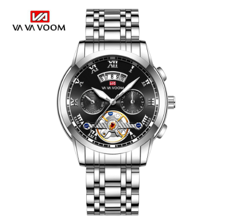 VA VA VOOM Top Brand Watch Men Luxury Wristwatch Imitate Automatic Quartz Sports Watch SILVER BLACK
