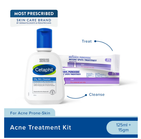 Benzac Acne Treatment Kit (Cetaphil Oily Skin Cleanser + Benzac Benzoyl Peroxide 5% 15gm Gel)