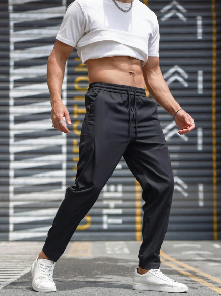 Manfinity Homme Men Solid Drawstring Waist Slant Pocket Pants