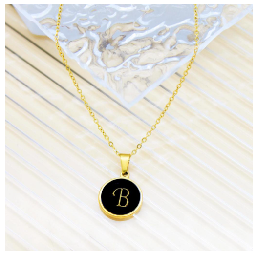 GnG Jewelry Letter A-Z Pendant Black Letter Cursive Design Stainless Steel Necklace For Fashion B