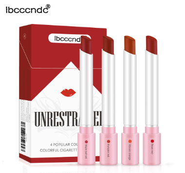 IBCCCNDC Creative Cigarette Lipstick Set 4 Colors Matte Long Lasting Waterproof Matt Lip Stick Tube Nude Red Lips Makeup Cruelty