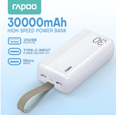 Rapoo WB30/WB30M 30000MAH Power Bank 3 USB output  Li Polymer High Capacity Power Bank