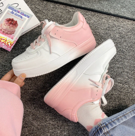 Cherry Blossom Gradient Color Hot Style White Shoes 2023 New thick bottom Style for Women