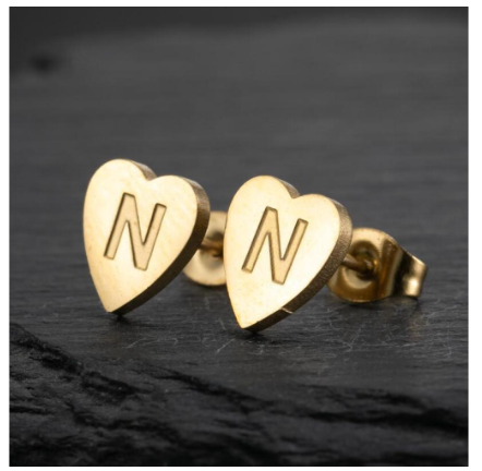 Stainless Steel Cute Small Tiny Heart Initial English Letter Stud Earrings For Women Gold Color Alphabet Jewelry Birthday Gift N