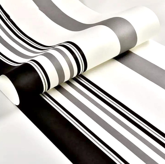 Wallpaper Black and White Stripes PVC Self-Adhesive Waterproof Room Decor 10m*45CM Wallpaper