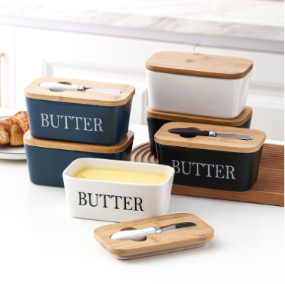Nordic Triangle Butter Box With Knife Lid Ceramic Container Cheese Food Container Tr