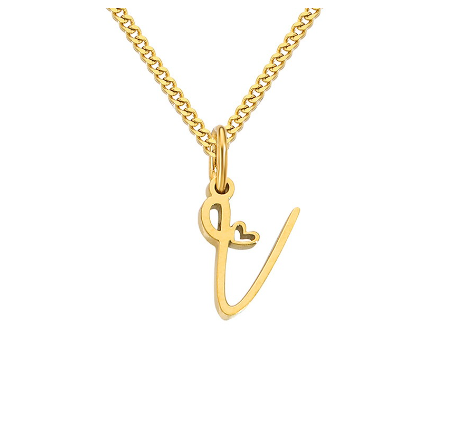 Cursive Initial Necklaces for Women Girls,14K Gold Filled Personalized Monogram Name Letter Necklace Jewelry Gifts V