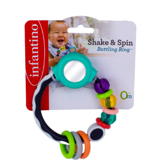 Infantino Shake & Spin Rattling Rin BPA-Free Baby Rattle with Mini-Mirror