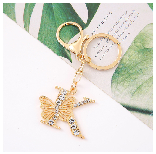 1Pcs Fashion Hollow Butterfly 26 Letter Keychains Luxury Rhinestone A-Z Initials Metal Keyrings Car Key Holder Bag Accessories K