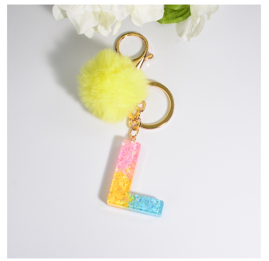 Fashion A-Z 26 Letters Iridescent Keychains Star Sequins Filling Resin Keyrings Women Bag Ornaments Exquisite Key Holder Charms L