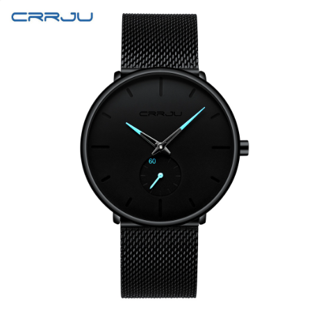 CRRJU Fashion Mens Watches Top Brand Luxury Quartz Watch Men Casual Slim Mesh Steel Waterproof Sport Watch 2150X BLACK GREEN