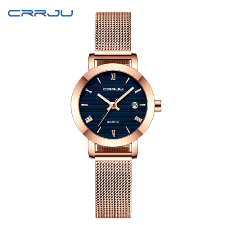 CRRJU Women's Watch Original Brand Multifunction Dial Fashion Business Analog Quartz Stainless Steel Waterproof 2176 X ROSE BLUE
