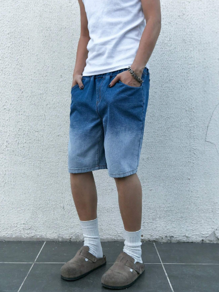 Manfinity Hypemode Men's Fashion Simple Casual Gradient Color Versatile Denim Shorts