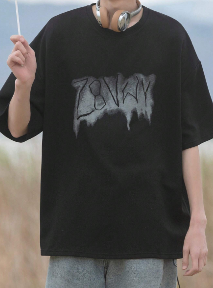 270g Heavyweight Short-Sleeved T-Shirt For Men, Summer Graffiti Letter Print American-Style Round Neck Tee