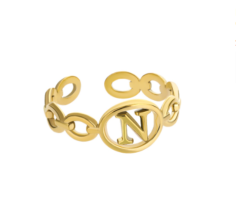 Kaijiang Hollow Initial Letter Rings For Women Gold Color Link Adjustable Open Ring Stainless Steel Jewelry Gift Fashion Accessories N