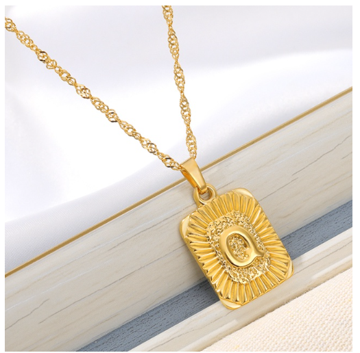 Maxzone Initial A-Z Letter Necklaces Unisex Charm Luster Gold Medal Capital Letter Necklace Pendant For Women Men Jewelry Gift Q