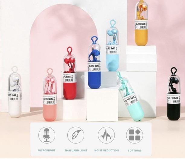 Music Earphone Colorful Capsule Headphones Noise Cancelling Handsfree Earphone