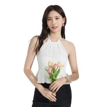 Lovito Women Elegant Plain Pleated Lace Up Tank Top L77ED234