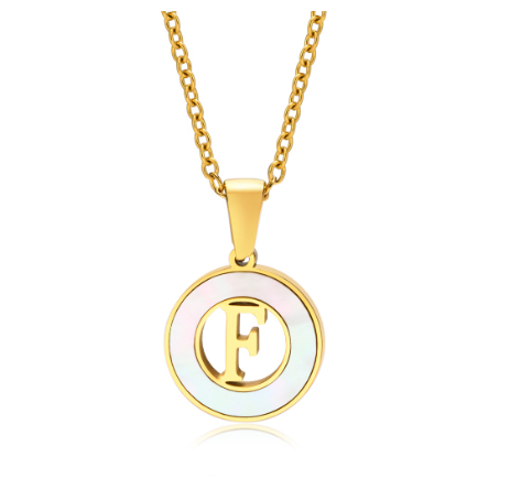 Vnox 18K Gold Stainless Steel Letters Pendant Necklace,Round Hollow 26 Alphabet Necklace for Women F