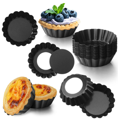 8/10/12cm Egg Tart Molds Mini Tart Pans with Removable Bottom, Carbon Steel Fluted Muffin Cupcake Tin Mold Pan Round Nonstick Tart