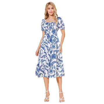 Lovito Women Boho Ditsy Floral Split Bow Front Dress LBL06060 (Multi-color)
