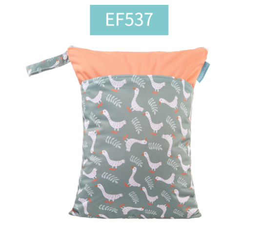 Happy Flute 1PC Reusable Waterproof Fashion Prints Wet And Dry Diaper Bag Double Pocket Cloth Handle Wetbags 30x40CM S19