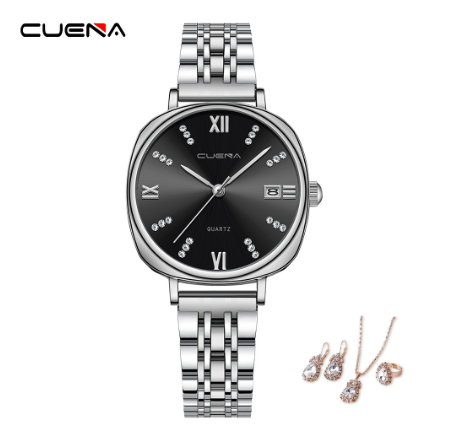 CUENA Original Women Watches Stainless Steel Waterproof Unique Creative Small Dial Fashion Casual Business Sports Quartz Analog Set 4 W04