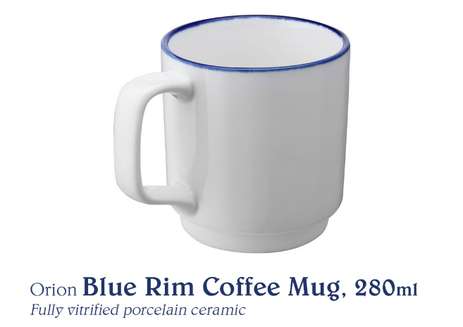 Chef's Classics Orion Ceramic Blue Rim Coffee Mug, 280ml