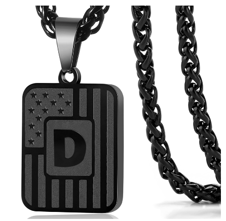Gun Black 26 Letter Square Plate Stainless Steel Pendant Necklace Fashion Men's and Women's Jewelry Wholesale D