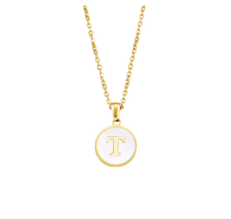 A-Z English alphabet Necklace Simple Alloy Letter Necklace Round Pendant Pendant Chain T
