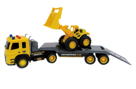 Earth Movers Trailer Truck with Loader 1:12 Scale Friction Vehicles