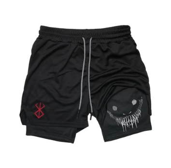 Anime Berserk Running Shorts Men Fitness Gym Training 2 in 1 Sports Shorts Quick Dry Workout Jogging Double Deck Summer