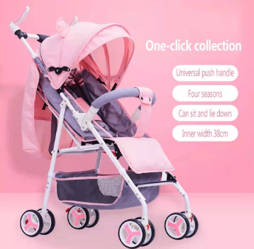 Wholesale Lightweight Baby Stroller Carriage Travel Convenient Folding Baby Simple Child Mini Pink