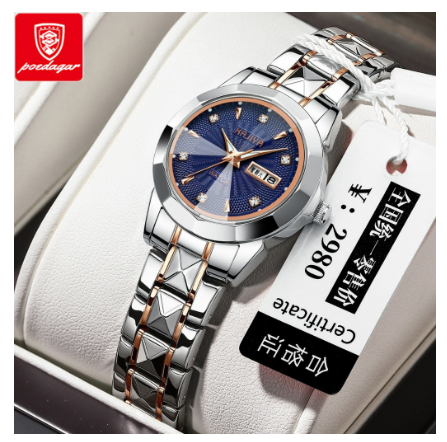 POEDAGAR luxury watch for woman water proof 2023 sale original fashion stainless steel calendar luminous display quartz business watch BLUE