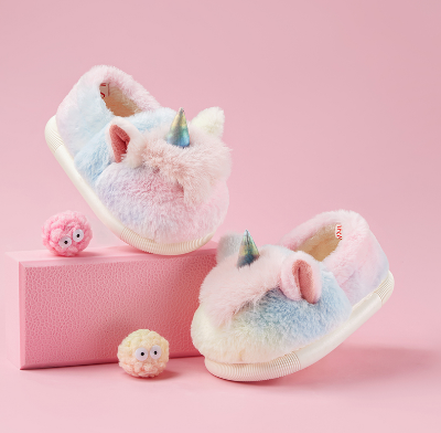 Cheerful Mario Children's Cotton Slippers Girl 2023 new Winter Indoor Girl fur Bag with Home Wool Slippers Baby Cotton Drag