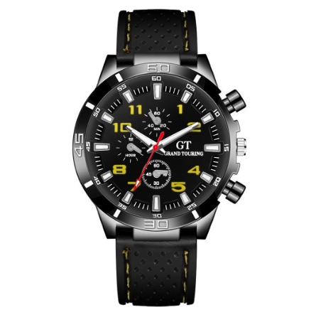 Men Sports Watch Black Silicone Band Quartz Watches YELLOW
