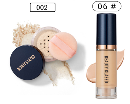 BEAUTY GLAZED Loose powder + Waterproof Liquid foundation Makeup Kit Travel Size