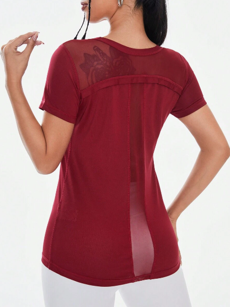 Women's Mesh Back Patchwork Sport T-Shirt