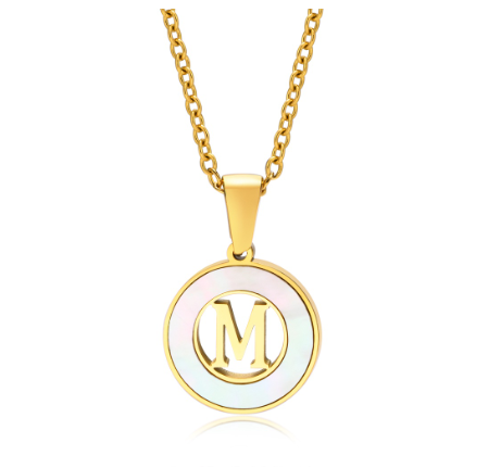 Vnox 18K Gold Stainless Steel Letters Pendant Necklace,Round Hollow 26 Alphabet Necklace for Women M