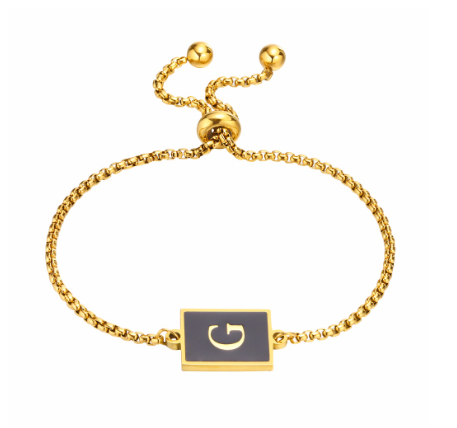 Vnox Initial Letter Black Bracelet,Gold Tone A-Z 26 Alphabet Charms Chain with Ball Clasp,Luxury Gifts for Women G