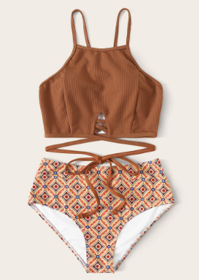 High Waist Sexy Brown Swimsuit Bikini
