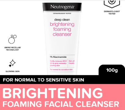Neutrogena Deep Clean Brightening Foaming Cleanser 100g - Facial Wash w Niacinamide, All Skin Types