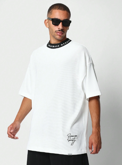 SUMWON Drop Shoulder Rib Tee With Contrast Collar