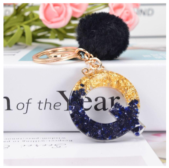 Lanfy Black Pompom Letter Keychain 26 Letter Initials Alphabet A To Z 26 Alphabet Keyring Cute A To Z 26 Black Pompom Resin Birthday Gifts Q