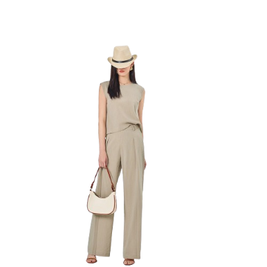 Lovito Women Pleated Pants Sets L68ED312 (Khaki)