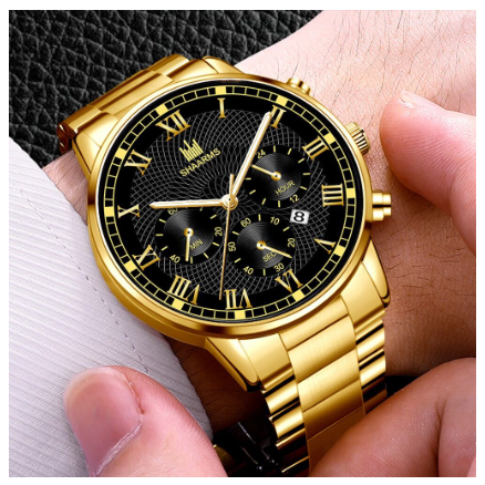 Men's Waterproof Quartz Business Wacthes Stainless Stee Original Relo Waterproof Luminous Gold Watch For Men GOLD BLACK