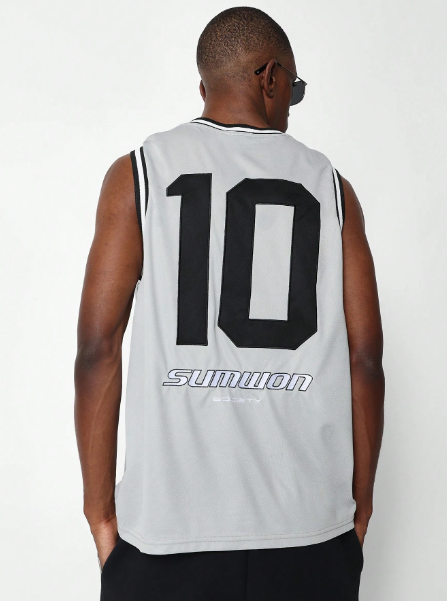 SUMWON Mesh Baller Tank Top With Contrast Rib And Graphic Print