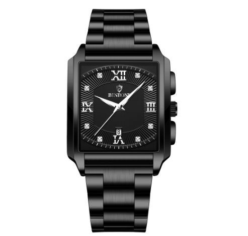 Binbond New Style Rectangular Men's Stainless Steel Band Simple Sports Outdoor Calendar Quartz Watch Waterproof Wrist Watch M3